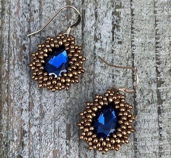 Oorbellen Mini Bling Drops Blue & Bronze